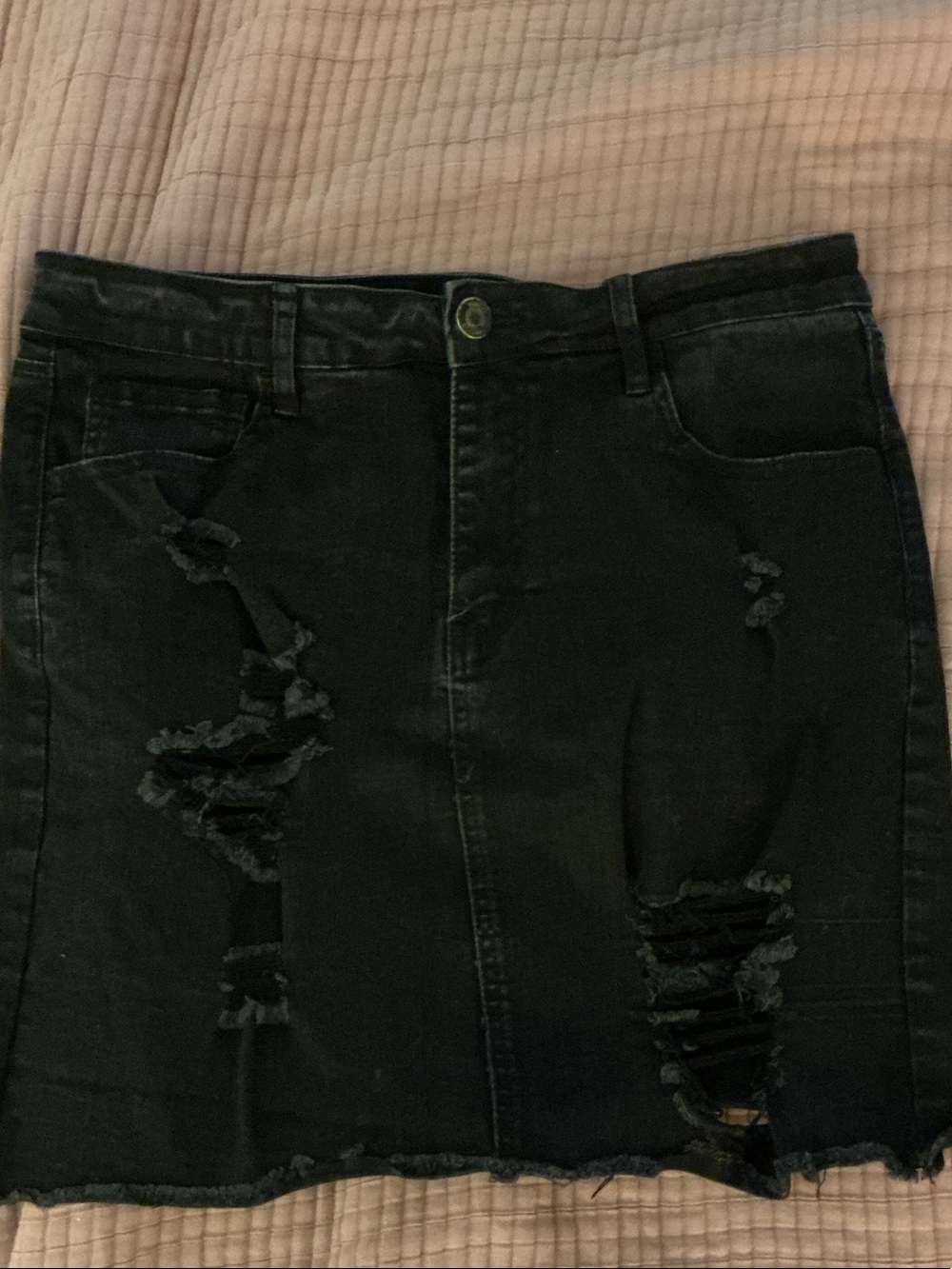 Women’s Black Distressed Denim Skirt